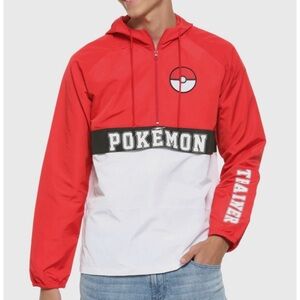Pokemon Trainer Windbreaker Half Zip Hoodie Sweatshirt Men's Size Small Red